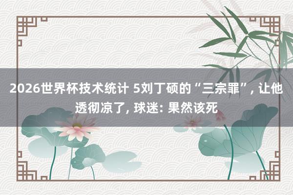 2026世界杯技术统计 5刘丁硕的“三宗罪”， 让他透彻凉了， 球迷: 果然该死