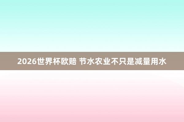 2026世界杯欧赔 节水农业不只是减量用水