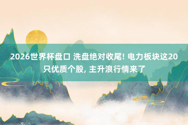 2026世界杯盘口 洗盘绝对收尾! 电力板块这20只优质个股， 主升浪行情来了