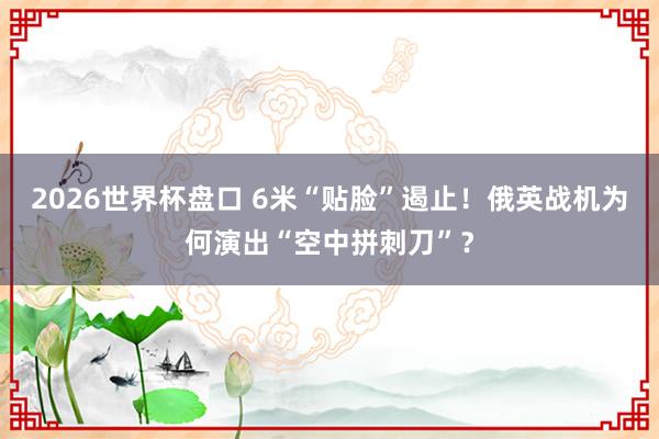 2026世界杯盘口 6米“贴脸”遏止！俄英战机为何演出“空中拼刺刀”？