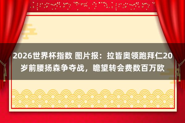 2026世界杯指数 图片报:拉皆奥领跑拜仁20岁前腰扬森争夺战,瞻望转会费数百万欧