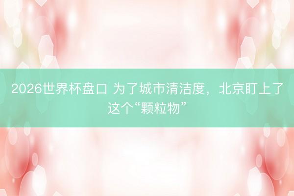 2026世界杯盘口 为了城市清洁度，北京盯上了这个“颗粒物”