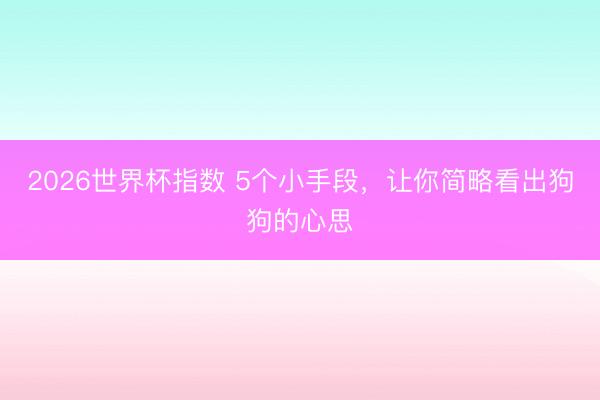 2026世界杯指数 5个小手段,让你简略看出狗狗的心思